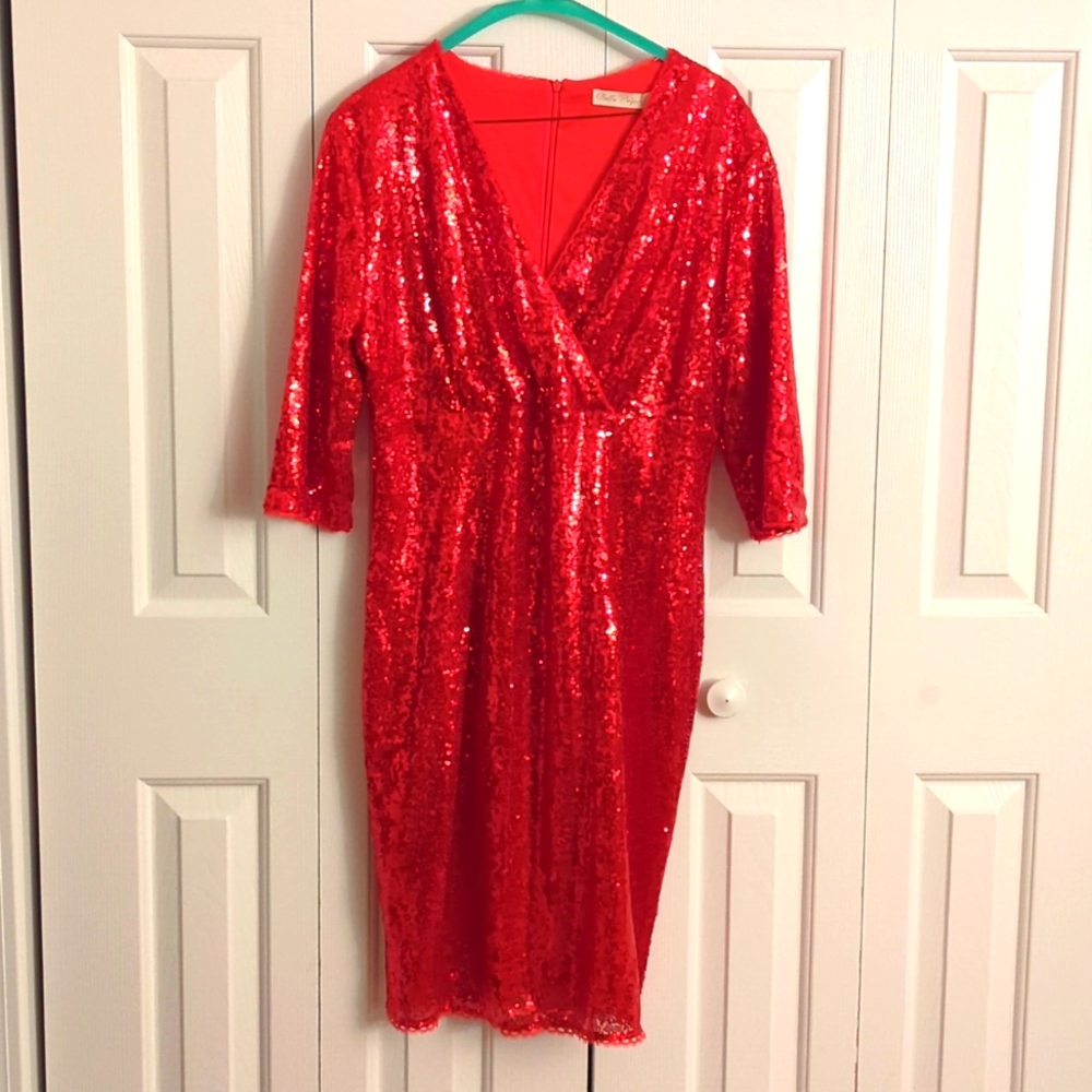 Red sequin cocktail dress, new with tag